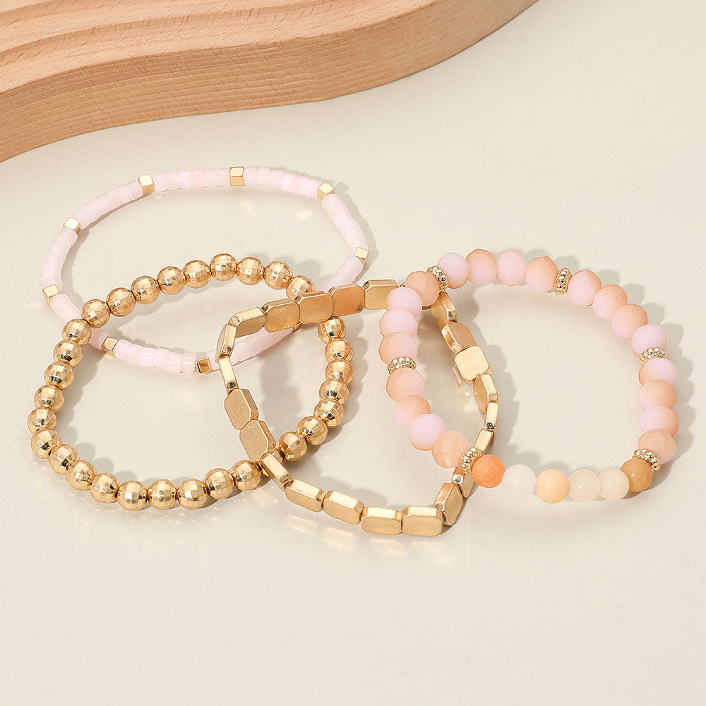 4PCS - Metal Faceted Beaded Stretch Multi Layered Bracelets
