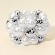 3PCS - Bold Pearl Metal Ball Beaded Stretch Multi Layered Bracelets