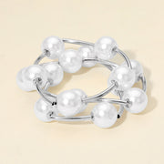 3PCS - Pearl Ball and Bar Beaded Stretch Multi Layered Bracelets