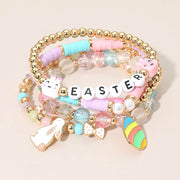 5PCS - EASTER Bunny Egg Bow Charm Beaded Stretch Multi Layered Bracelets