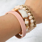 4PCS -Genuine Druzy Accented Bead Stretch Layered Bracelets