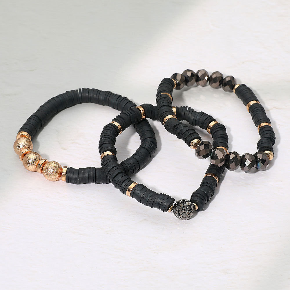 3PCS - Faceted Beads Heishi Beaded Stretch Multi Layered Bracelets