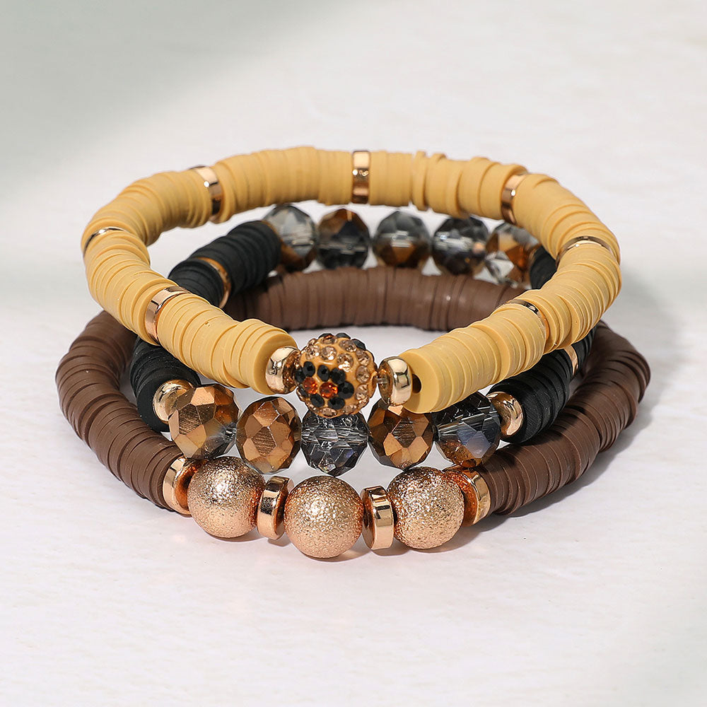 3PCS - Faceted Beads Heishi Beaded Stretch Multi Layered Bracelets
