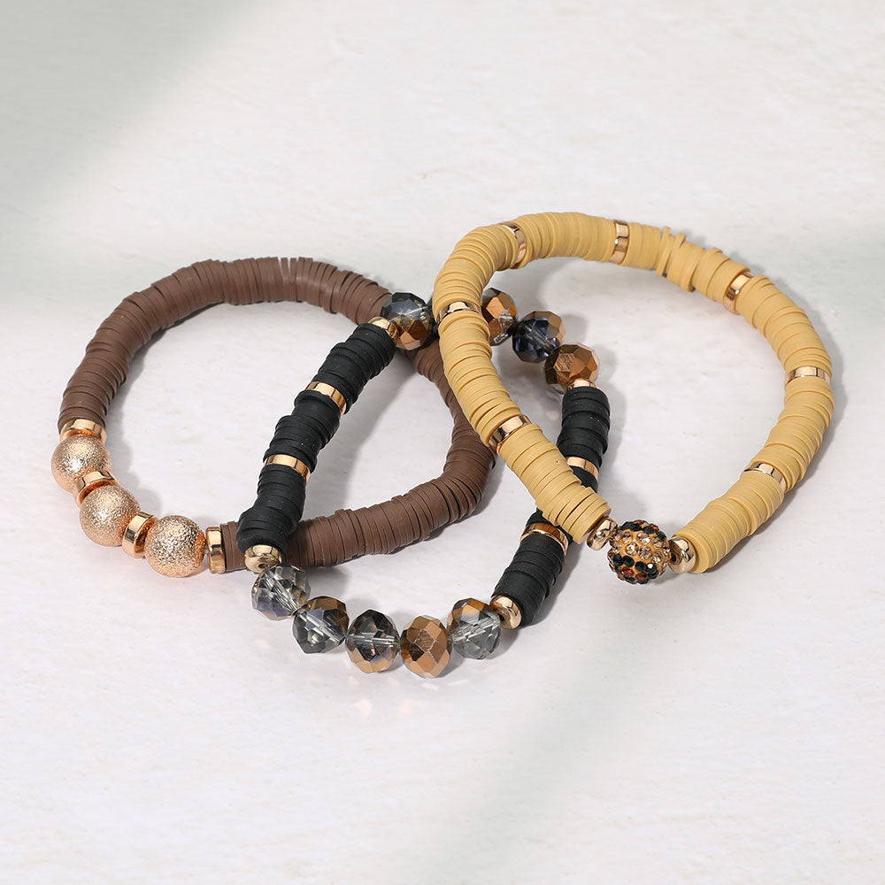 3PCS - Faceted Beads Heishi Beaded Stretch Multi Layered Bracelets