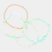4PCS - Heart Pearl Heishi Beaded Stretch Bracelets