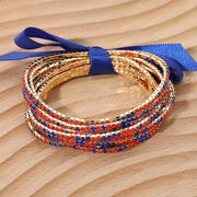 12PCS - Ribbon Slim Rhinestone Stretch Multi Layered Bracelet