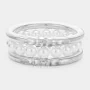 3PCS - Pearl Beaded Metal Cable Multi Layered Stretch Bracelets