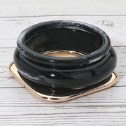 3PCS - Bold Modern Mixed Shape Resin Flat Square Metal Bangle Multi Layered Bracelets