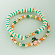 2PCS - St Patricks LUCKY Leprechaun Heishi Beaded Stretch Multi Layered Bracelets