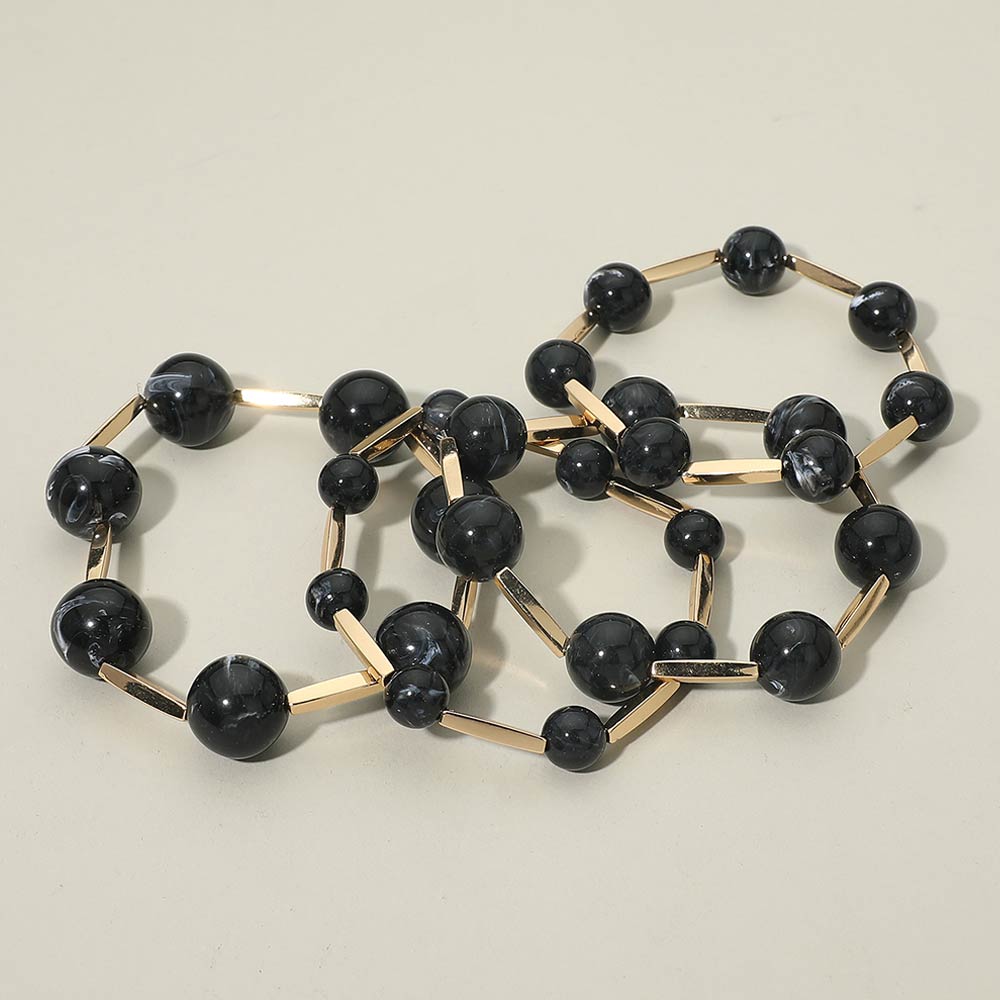 4PCS - Round Ball Metal Bar Beaded Stretch Multi Layered Bracelets