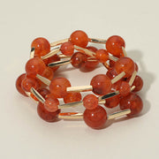 4PCS - Round Ball Metal Bar Beaded Stretch Multi Layered Bracelets