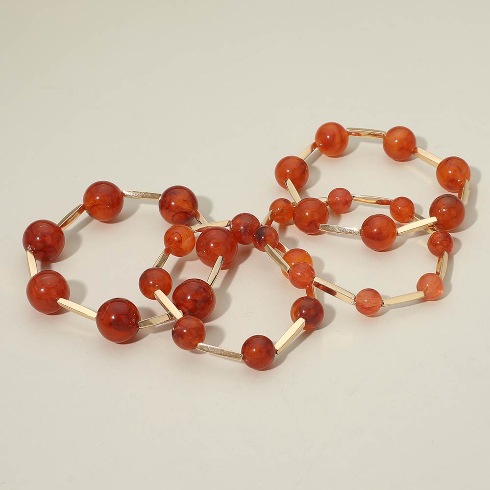 4PCS - Round Ball Metal Bar Beaded Stretch Multi Layered Bracelets