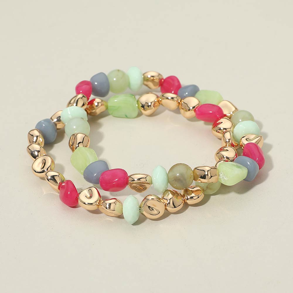 2PCS - Multicolor Pebble Beaded Stretch Multi Layered Bracelets