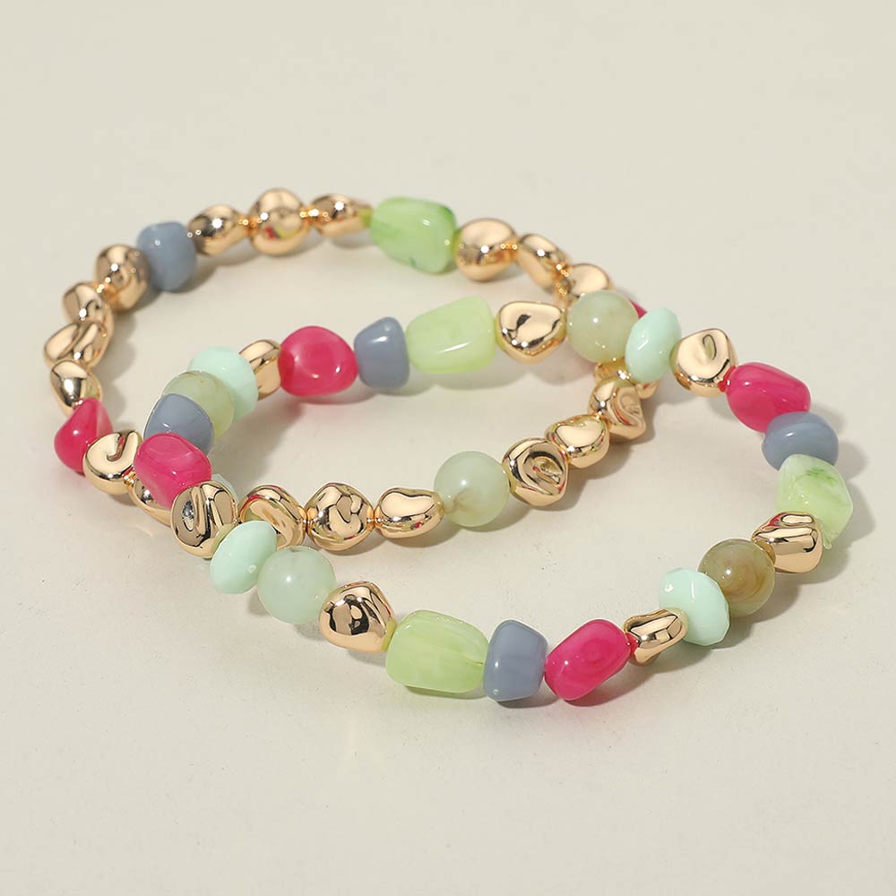 2PCS - Multicolor Pebble Beaded Stretch Multi Layered Bracelets