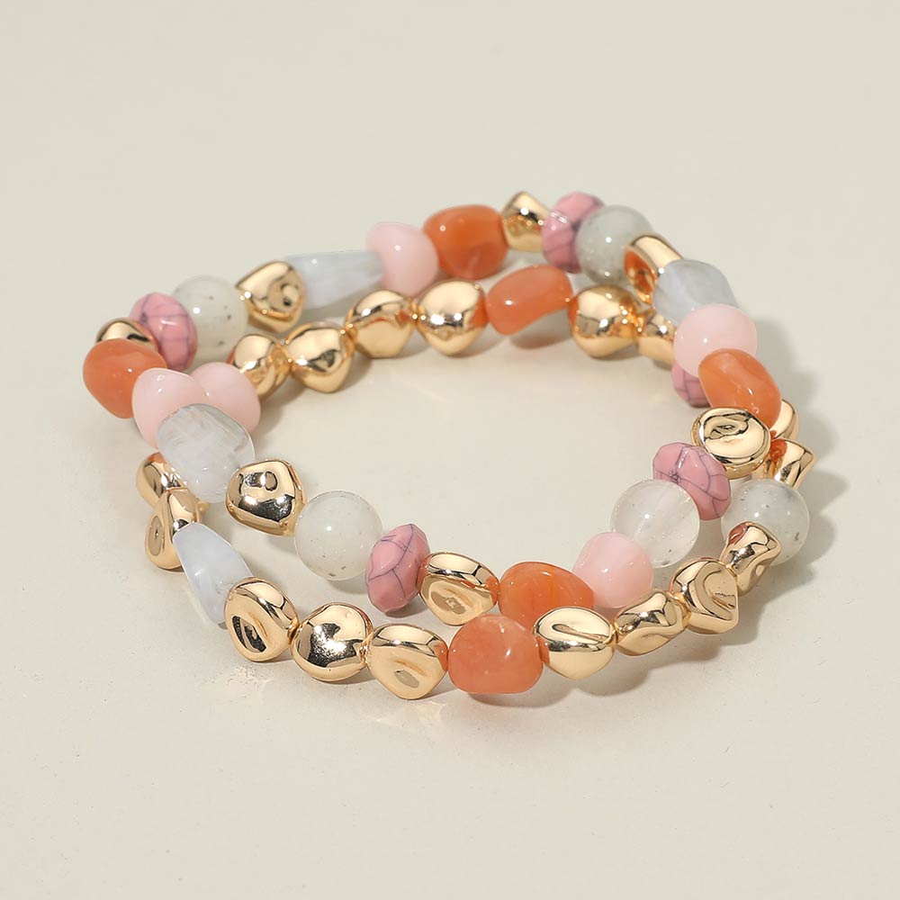 2PCS - Multicolor Pebble Beaded Stretch Multi Layered Bracelets