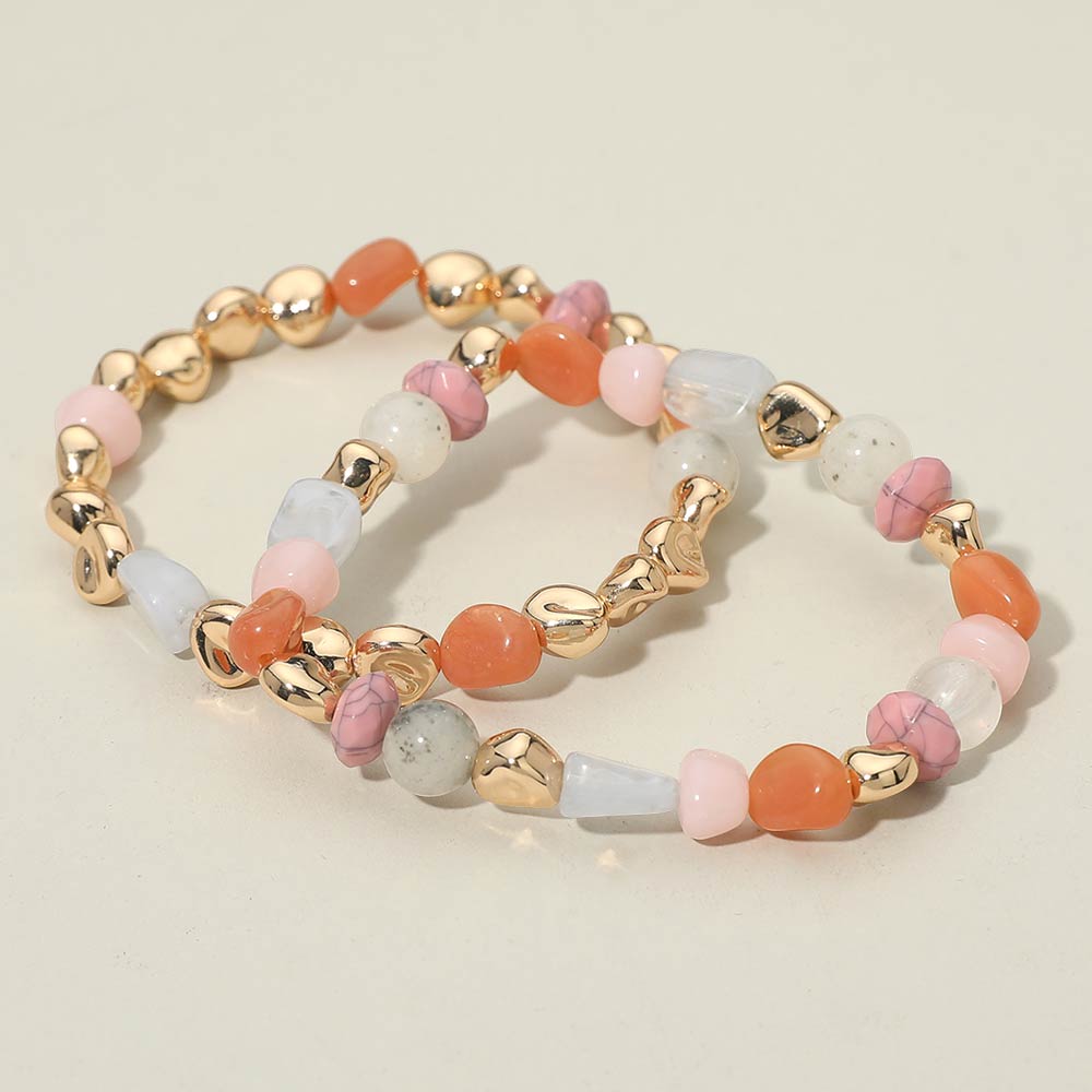 2PCS - Multicolor Pebble Beaded Stretch Multi Layered Bracelets