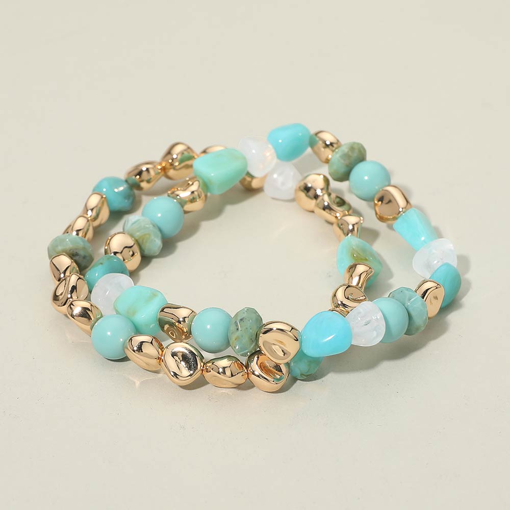 2PCS - Multicolor Pebble Beaded Stretch Multi Layered Bracelets