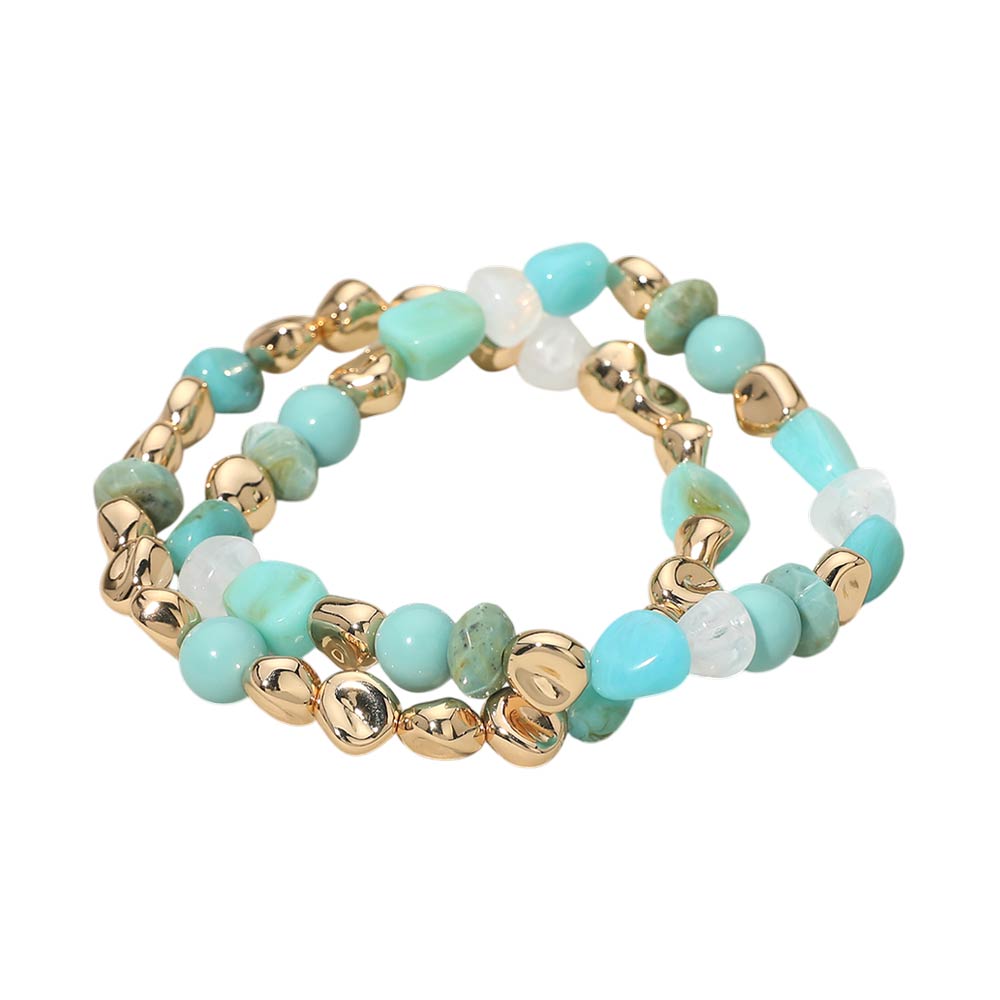 2PCS - Multicolor Pebble Beaded Stretch Multi Layered Bracelets