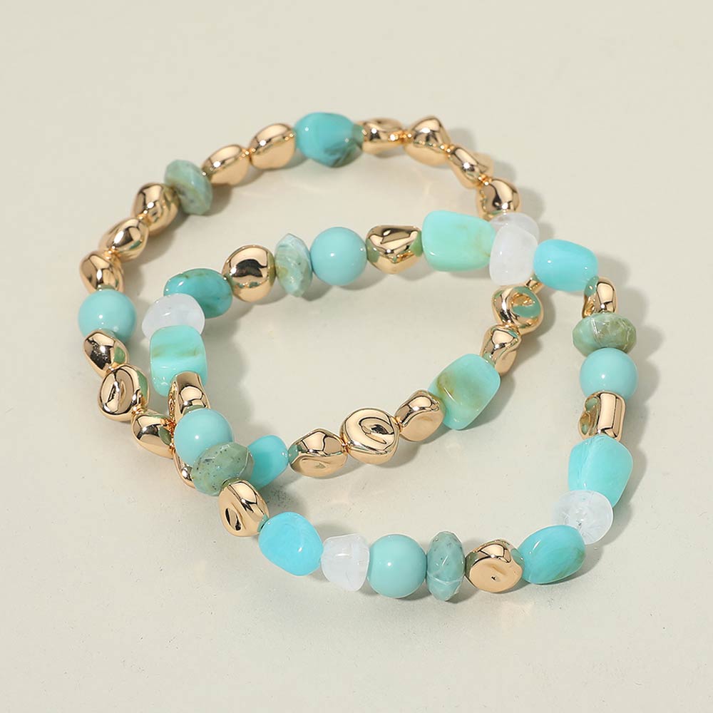 2PCS - Multicolor Pebble Beaded Stretch Multi Layered Bracelets