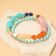 3PCS - Pebble Beaded Stretch Metal Link Chain Multi Layered Bracelets