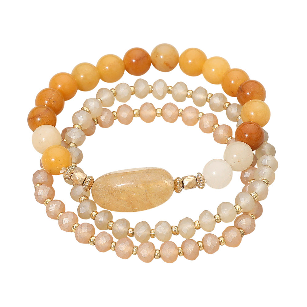 3PCS - Semi Precious Stone Beaded Stretch Bracelets