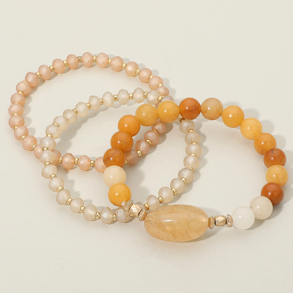 3PCS - Semi Precious Stone Beaded Stretch Bracelets