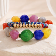2PCS - Colorful Stone Disc Bead Metal Stretch Bracelets
