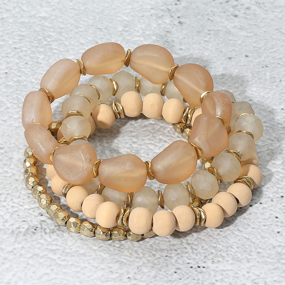4PCS - Wood Ball Multi Beaded Stretch Bracelets