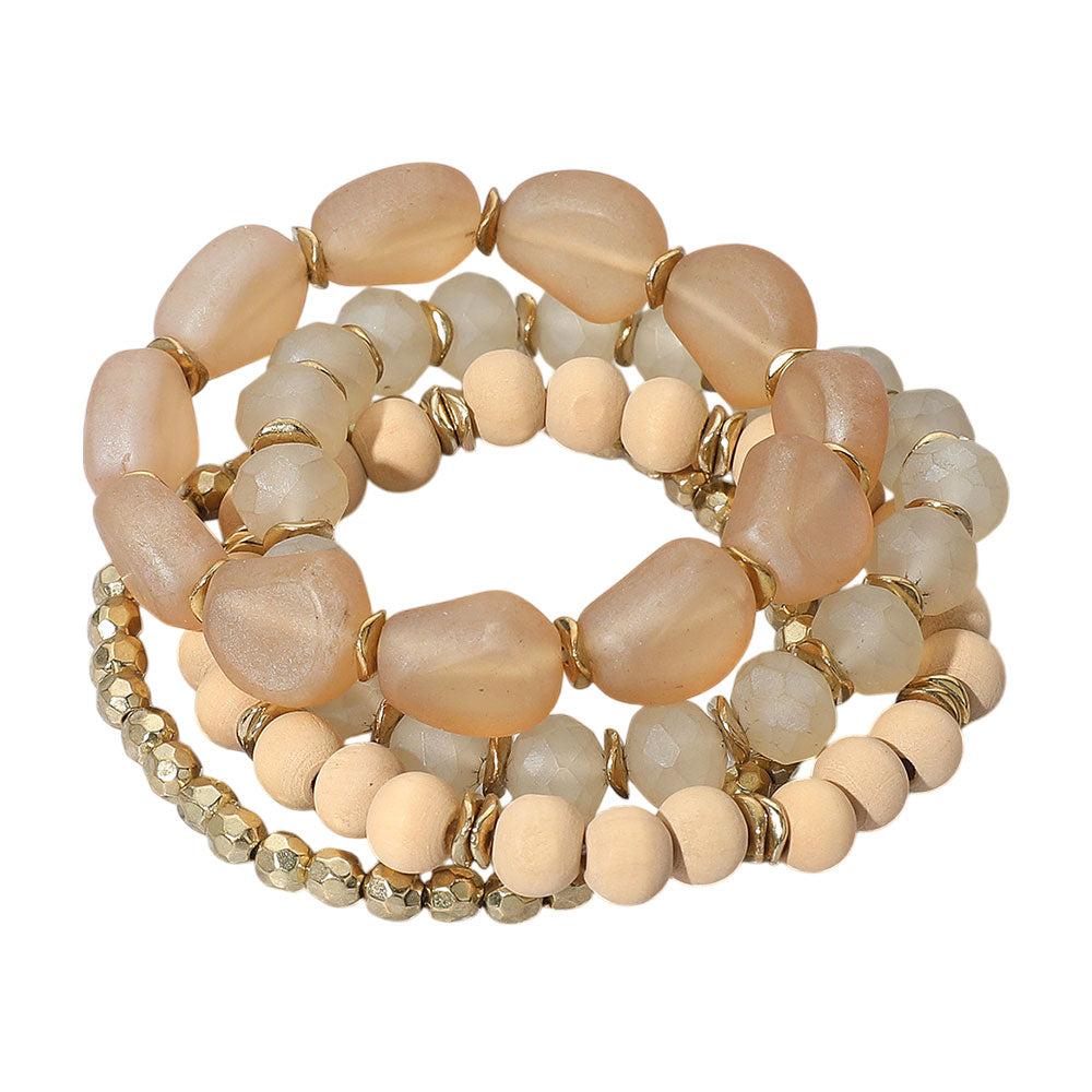 4PCS - Wood Ball Multi Beaded Stretch Bracelets