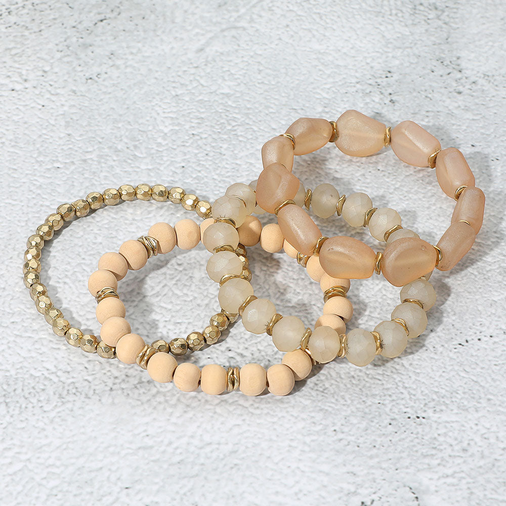 4PCS - Wood Ball Multi Beaded Stretch Bracelets