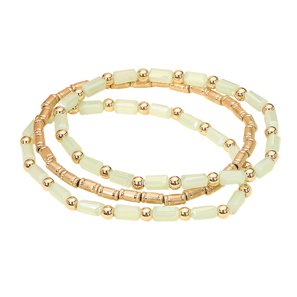 3PCS - Faceted Tube Beaded Stretch Multi Layered Bracelets