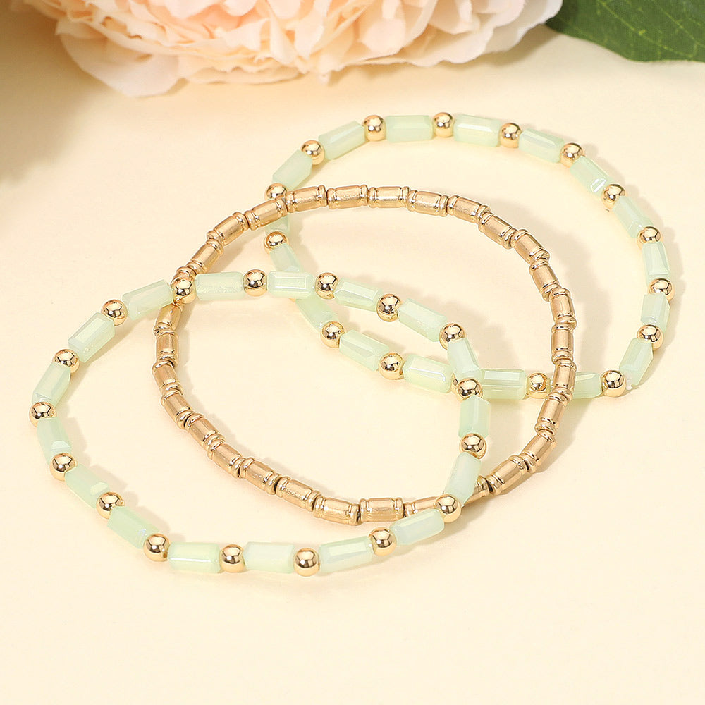 3PCS - Faceted Tube Beaded Stretch Multi Layered Bracelets