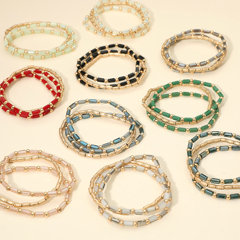 3PCS - Faceted Tube Beaded Stretch Multi Layered Bracelets