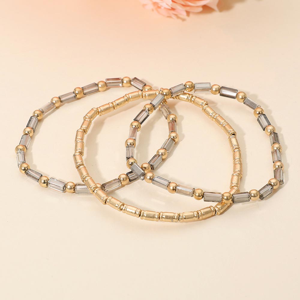 3PCS - Faceted Tube Beaded Stretch Multi Layered Bracelets
