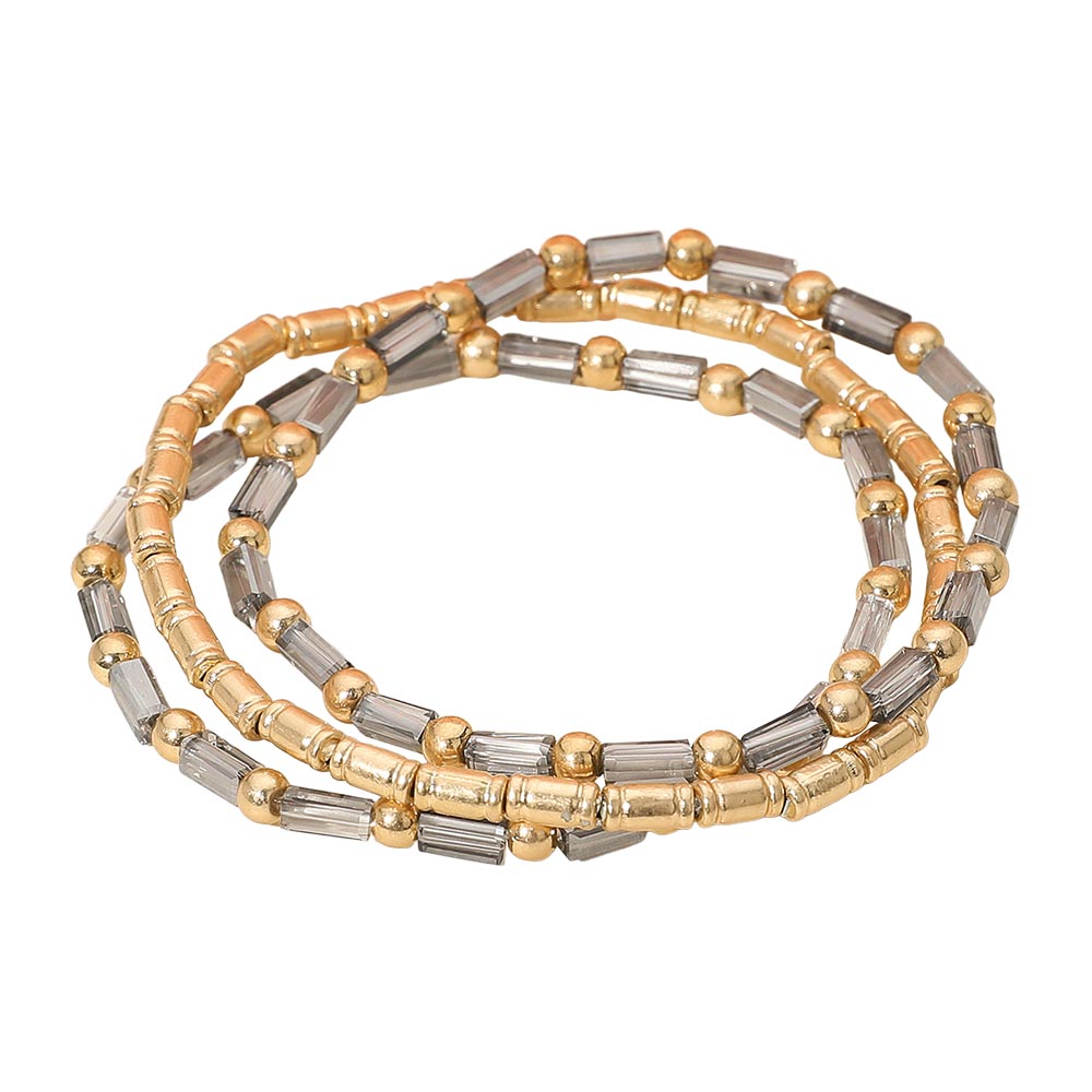 3PCS - Faceted Tube Beaded Stretch Multi Layered Bracelets