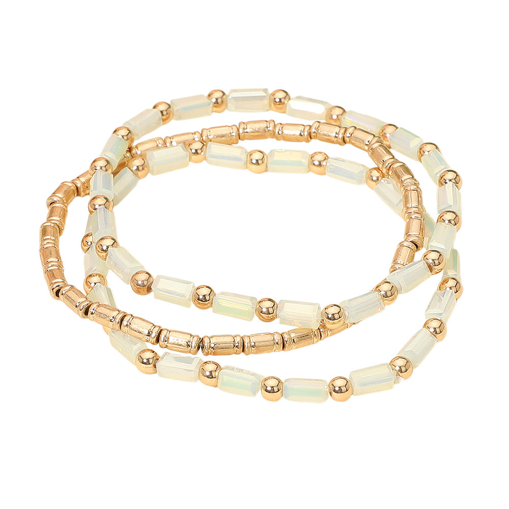 3PCS - Faceted Tube Beaded Stretch Multi Layered Bracelets