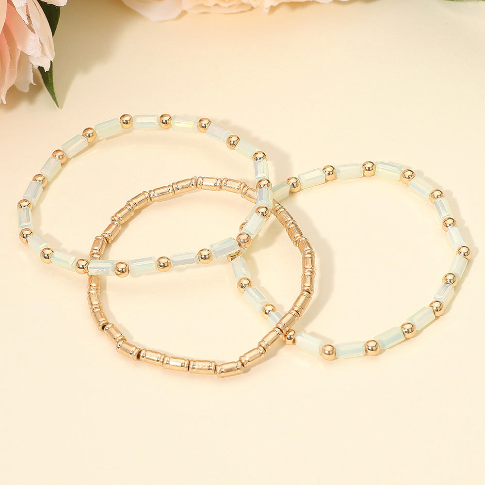 3PCS - Faceted Tube Beaded Stretch Multi Layered Bracelets