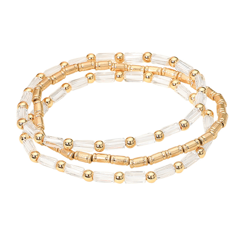 3PCS - Faceted Tube Beaded Stretch Multi Layered Bracelets