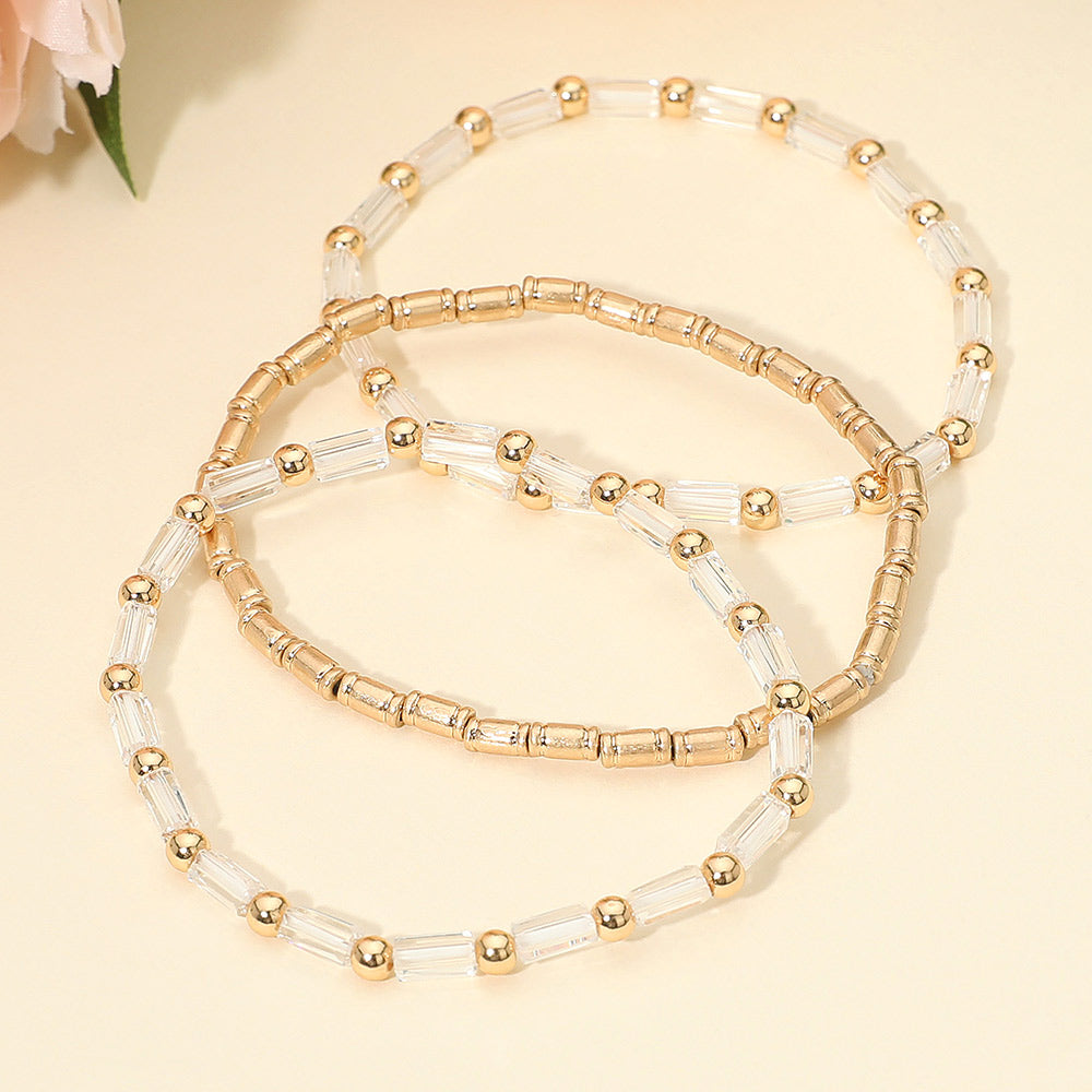 3PCS - Faceted Tube Beaded Stretch Multi Layered Bracelets