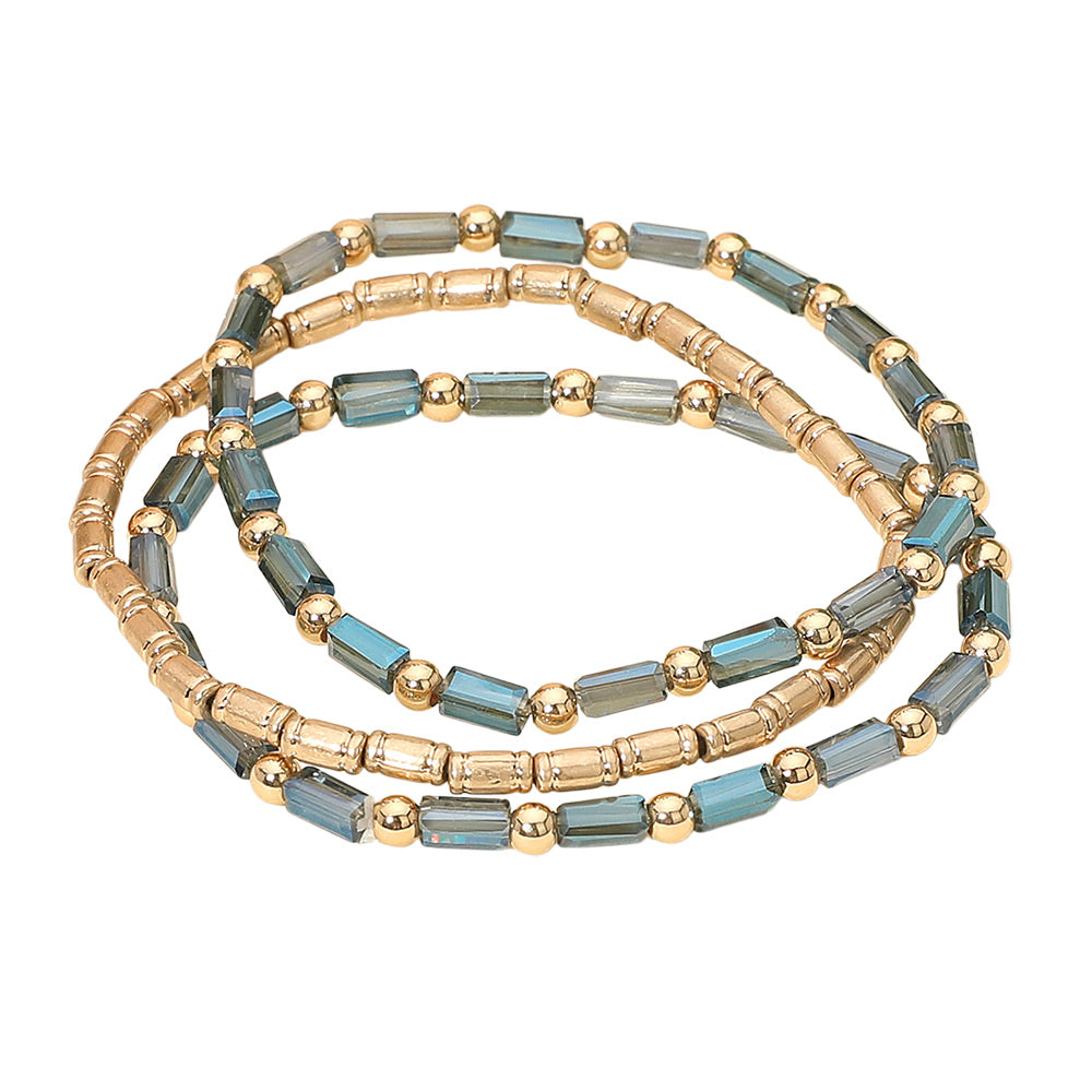 3PCS - Faceted Tube Beaded Stretch Multi Layered Bracelets