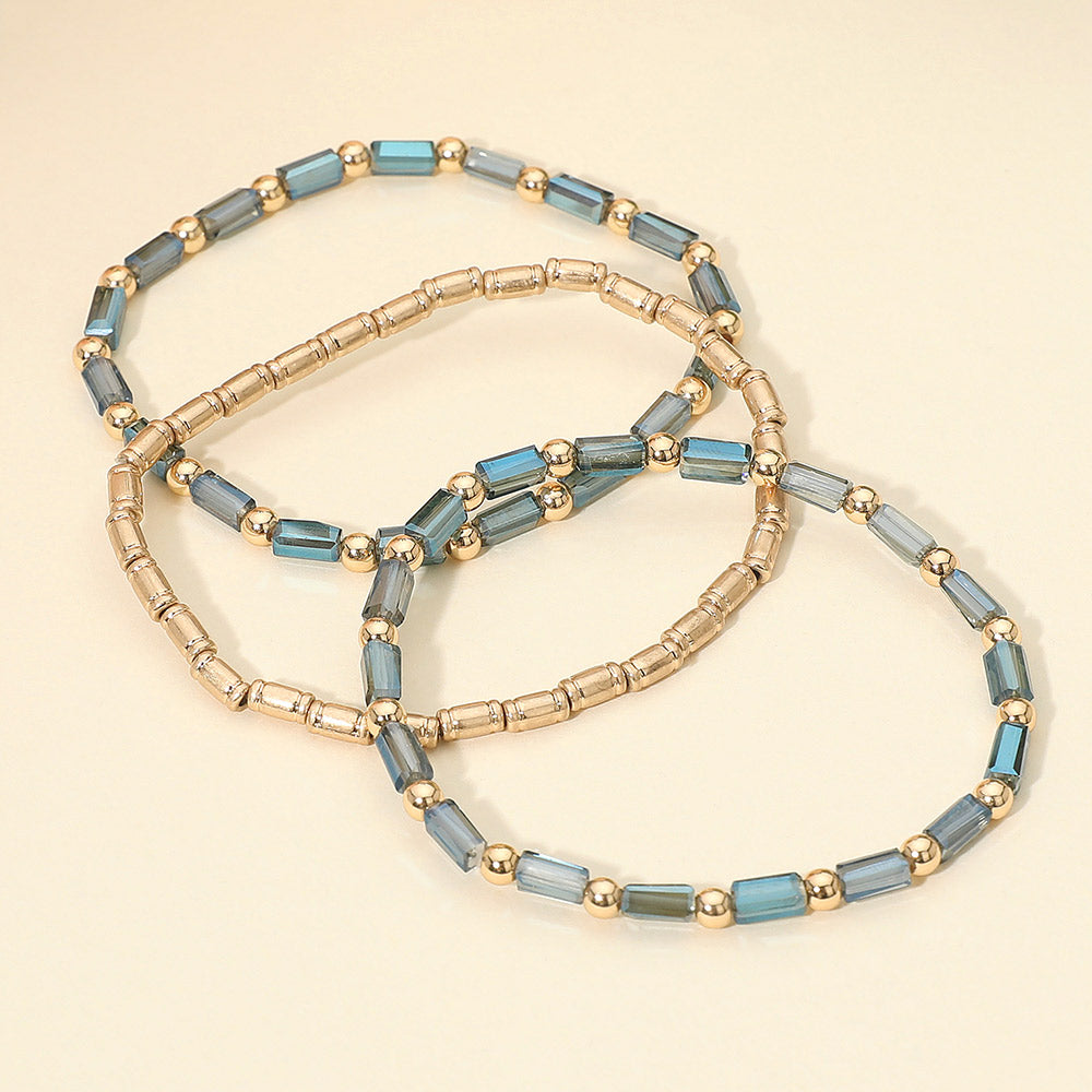 3PCS - Faceted Tube Beaded Stretch Multi Layered Bracelets