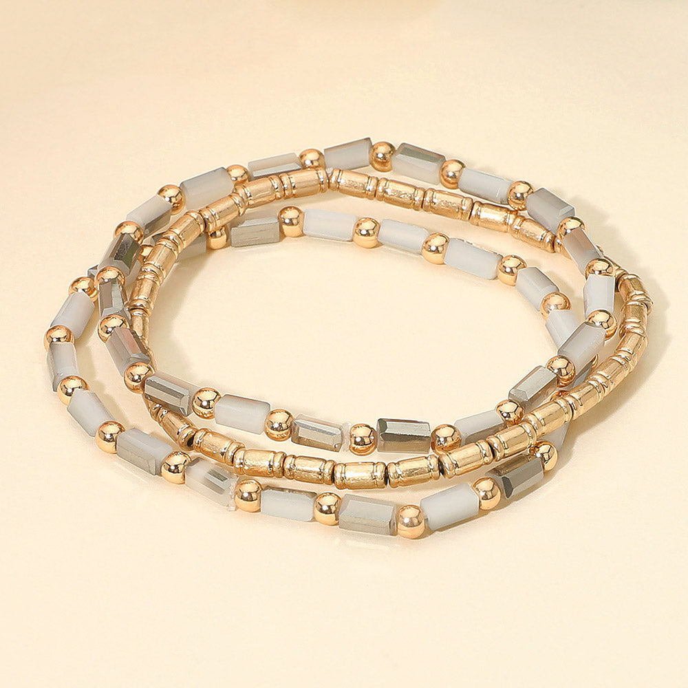 3PCS - Faceted Tube Beaded Stretch Multi Layered Bracelets