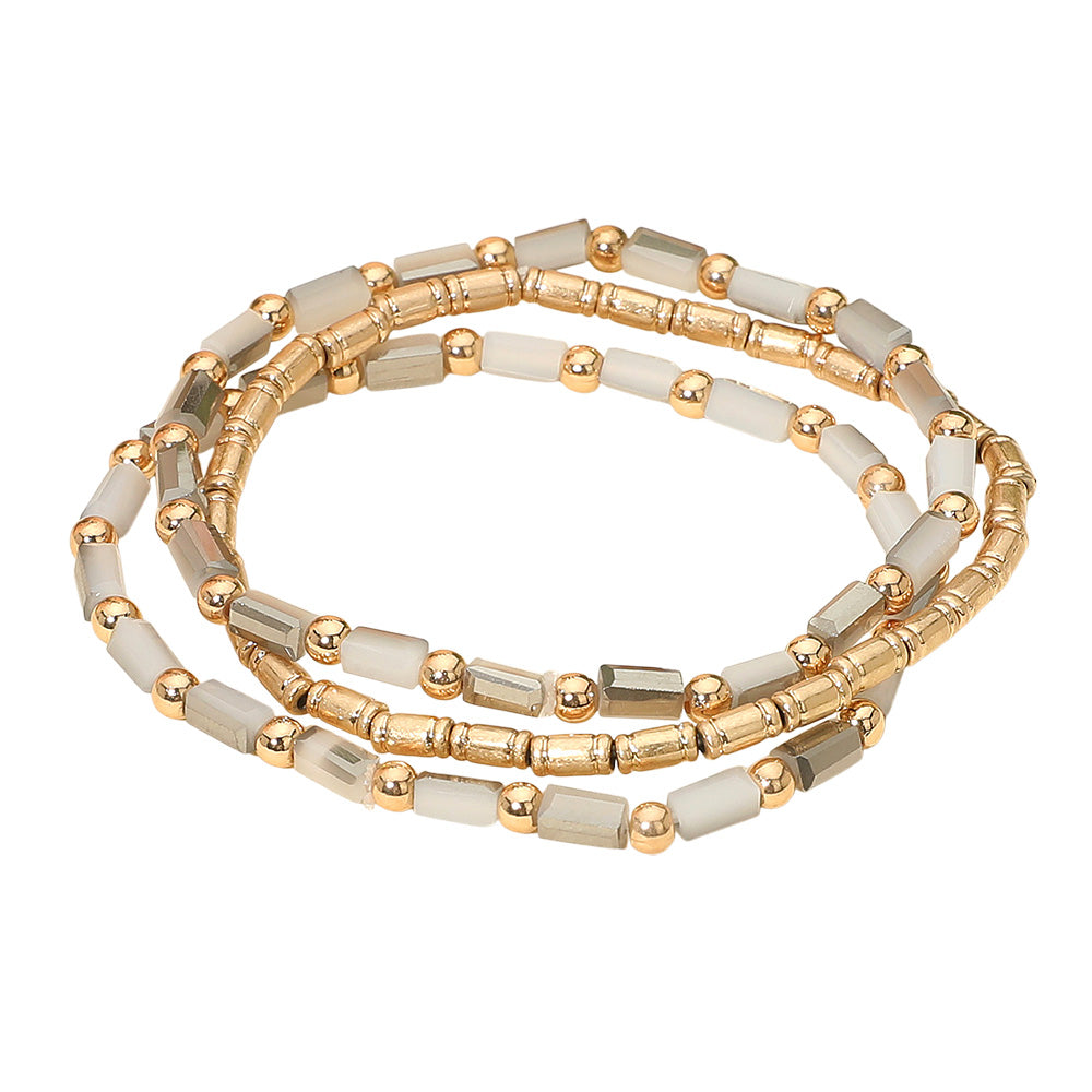 3PCS - Faceted Tube Beaded Stretch Multi Layered Bracelets