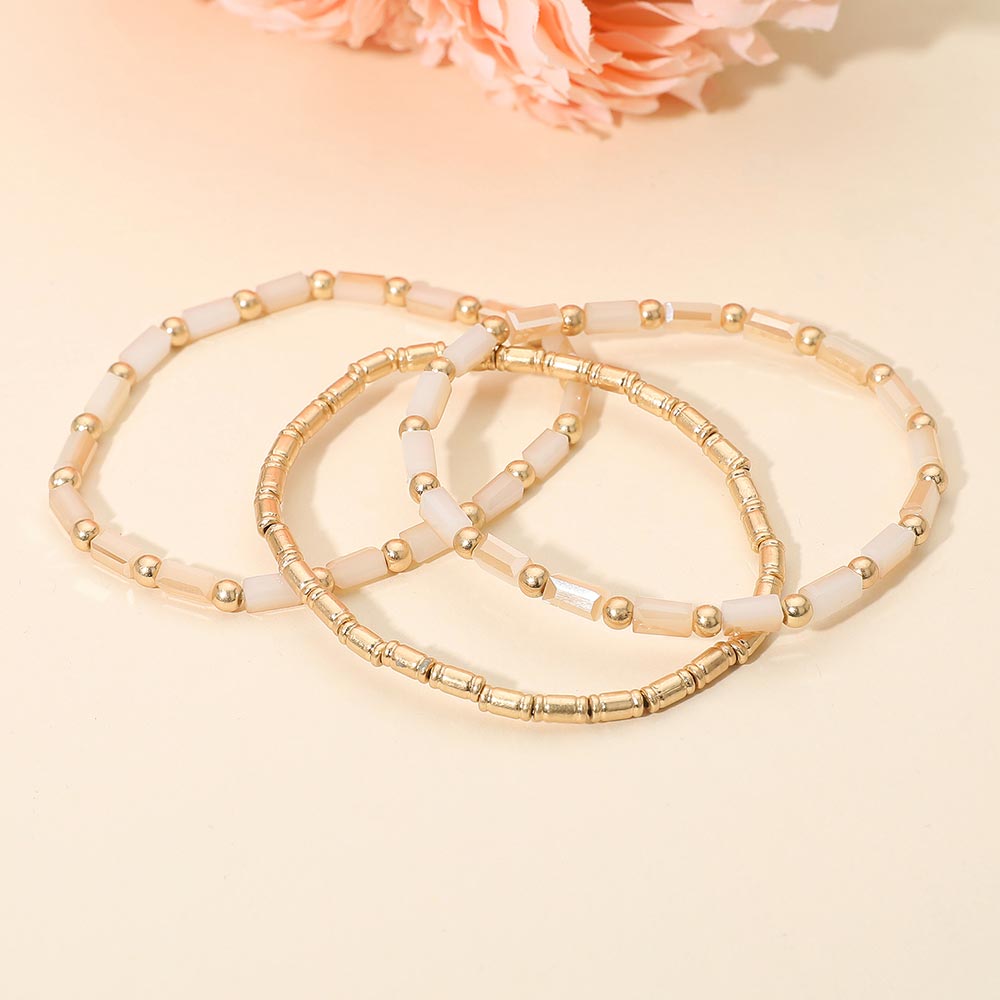 3PCS - Faceted Tube Beaded Stretch Multi Layered Bracelets