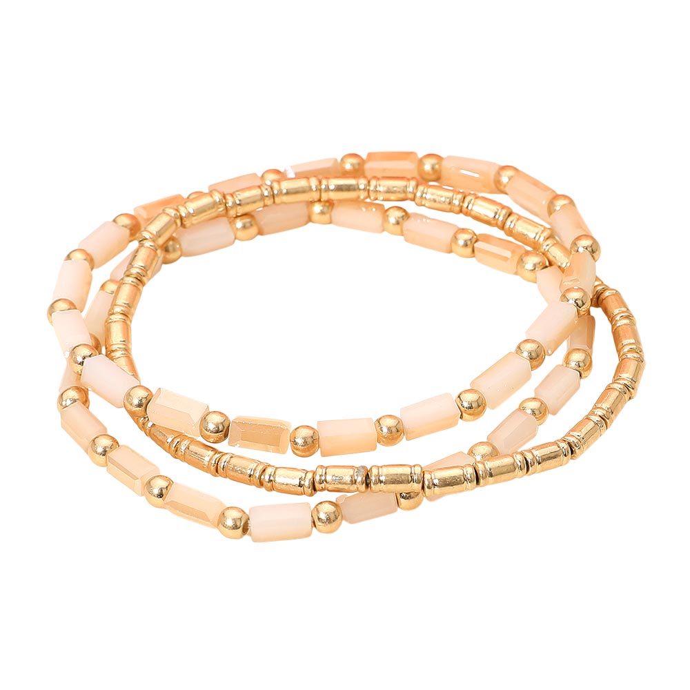 3PCS - Faceted Tube Beaded Stretch Multi Layered Bracelets
