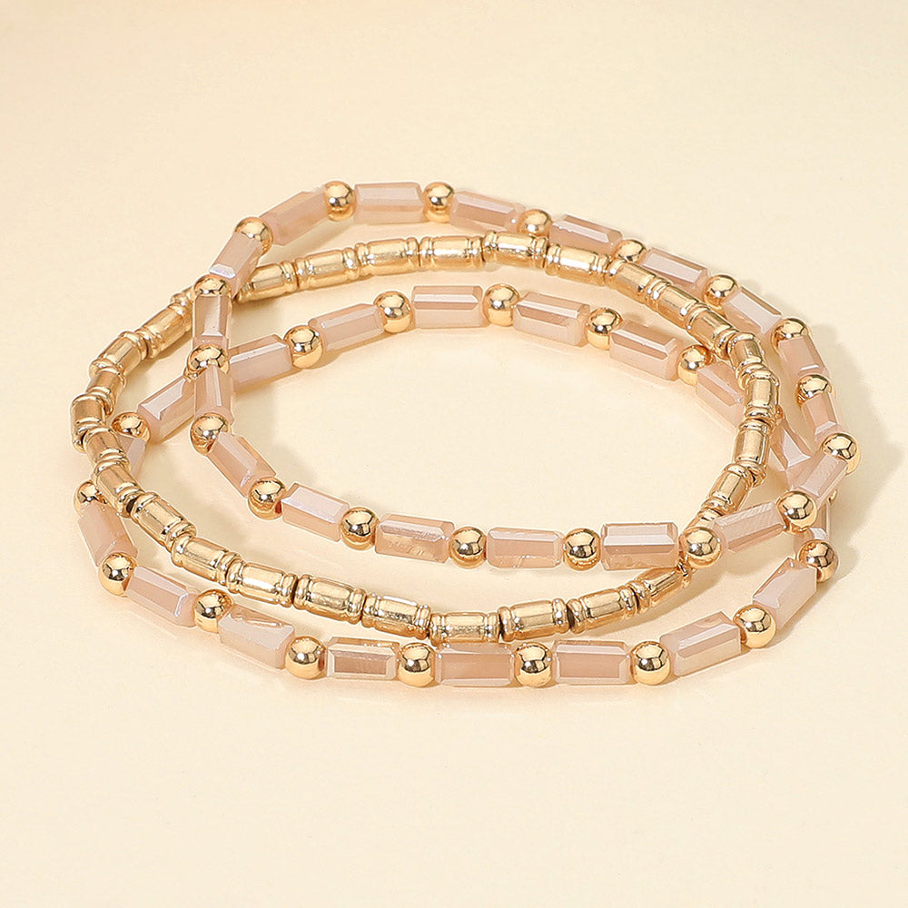 3PCS - Faceted Tube Beaded Stretch Multi Layered Bracelets