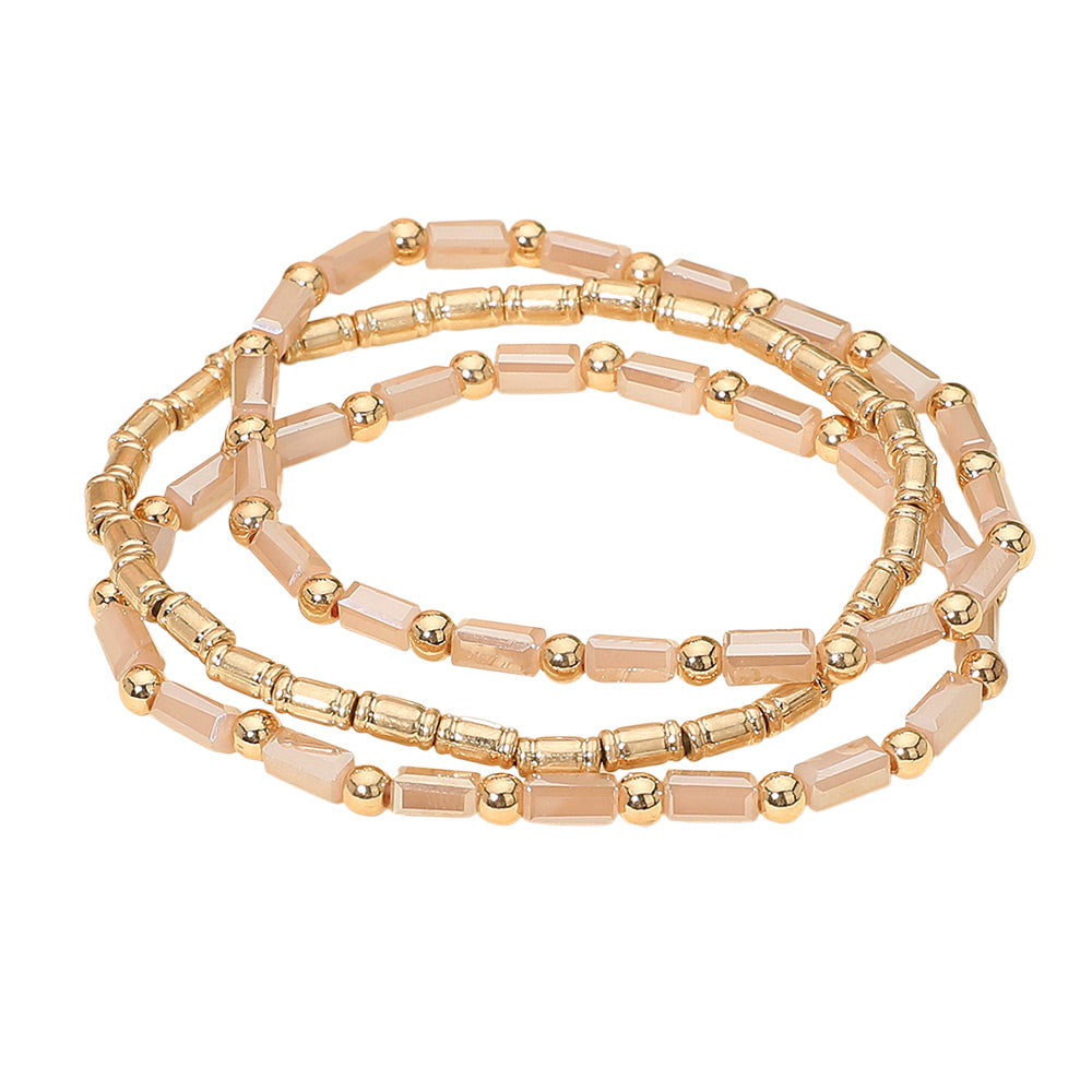 3PCS - Faceted Tube Beaded Stretch Multi Layered Bracelets