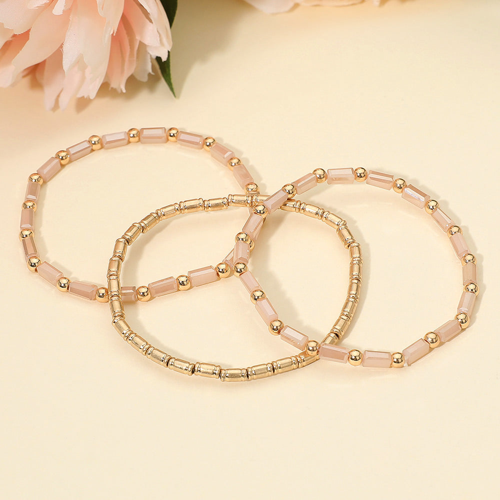 3PCS - Faceted Tube Beaded Stretch Multi Layered Bracelets
