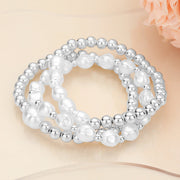 3PCS - Metal Pearl Ball Beaded Stretch Multi Layered Bracelets