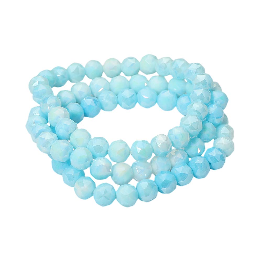 3PCS - Faceted Beaded Stretch Multi Layered Bracelets